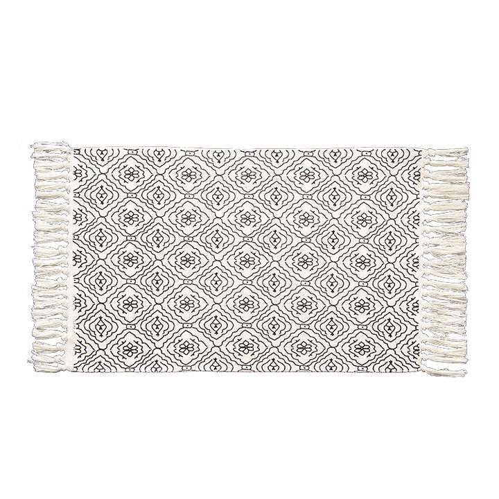 Woven cotton rug runner in Boho-Ethno pattern with fringes Kalsten