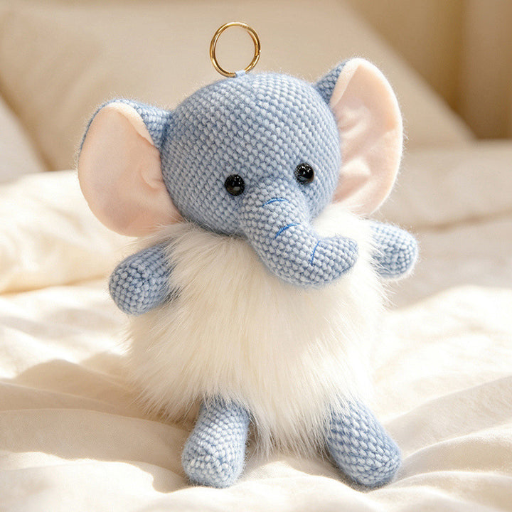 Plush Fluffy Monkey Bag Charm Keychain with Faux-Fur Body and Gold Ring Kalsten
