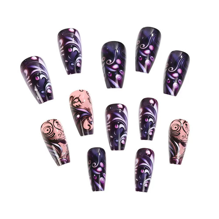 Artificial nail set with elegant floral design and glitter accents Kalsten