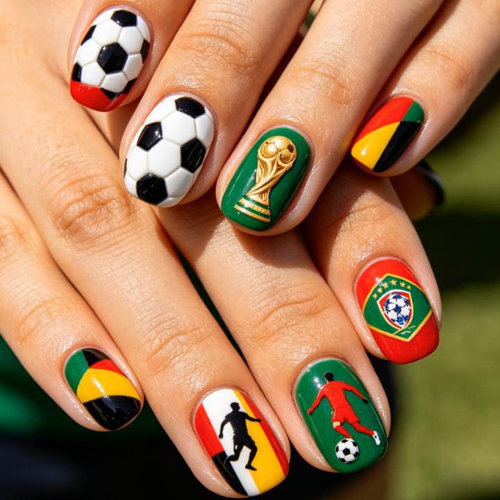 Creative Football Motif Fake Nails Kalsten