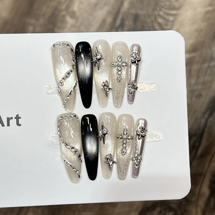 Decorative Stiletto Press-On Nail Set with Starry Accents Kalsten