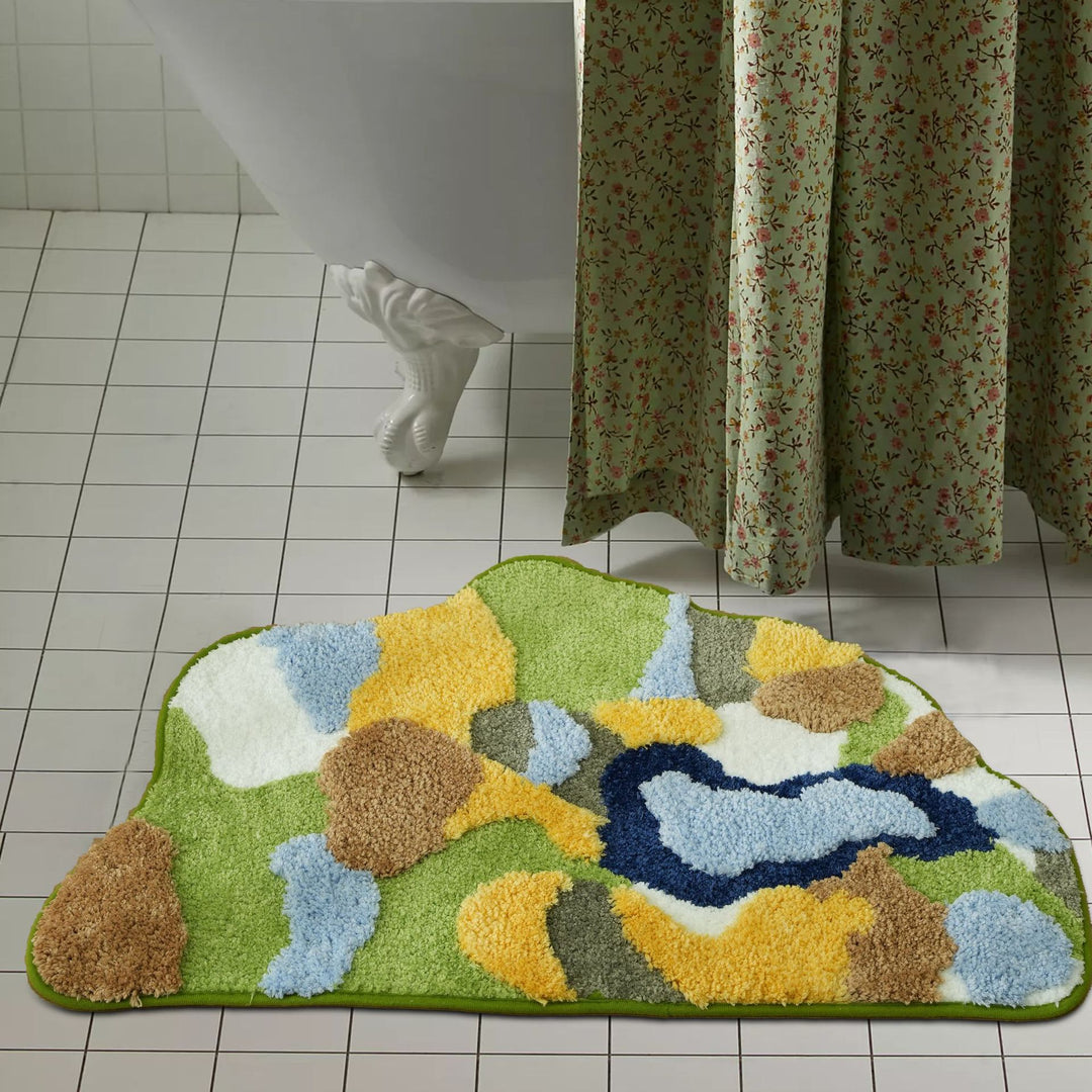 High-pile bathroom rug in organic shape with abstract textured pile Kalsten