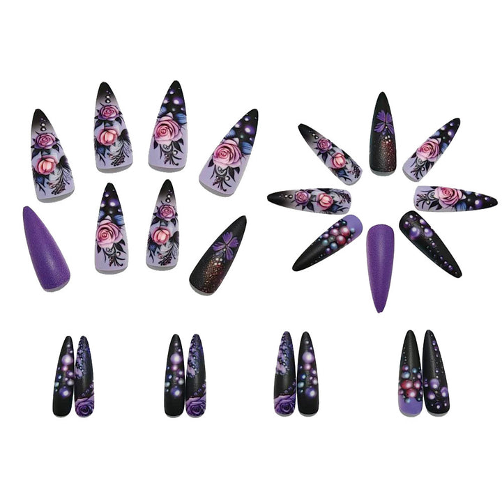 Elegant Artificial Nails with Raised Flower and Pearl Design Kalsten