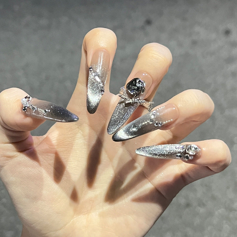Elegant Stiletto Press-On Nail Set with Rhinesone Accents Kalsten