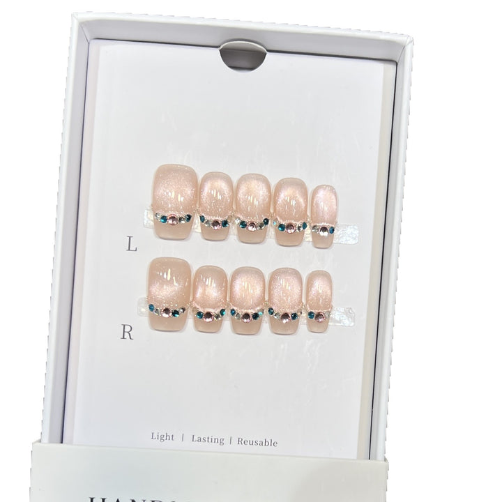Elegant Reusable Press-On Nail Set with Rhinestone Accents Kalsten