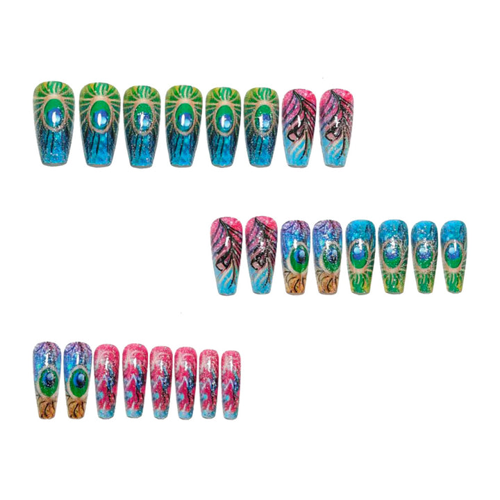 Artificial nails with detailed peacock feather motif Kalsten