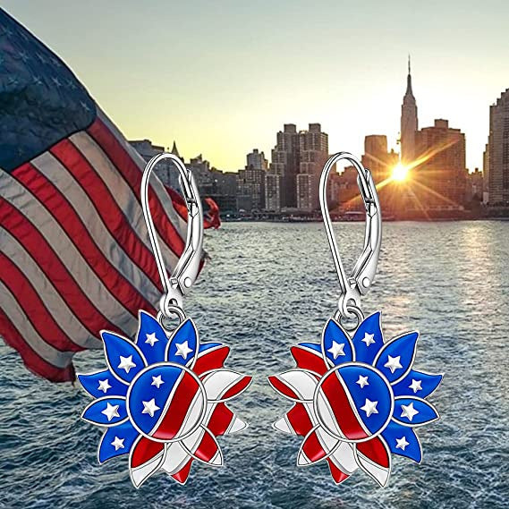 Women's patriotic earrings Peace-Hand with enamel and folding hook clasp Kalsten