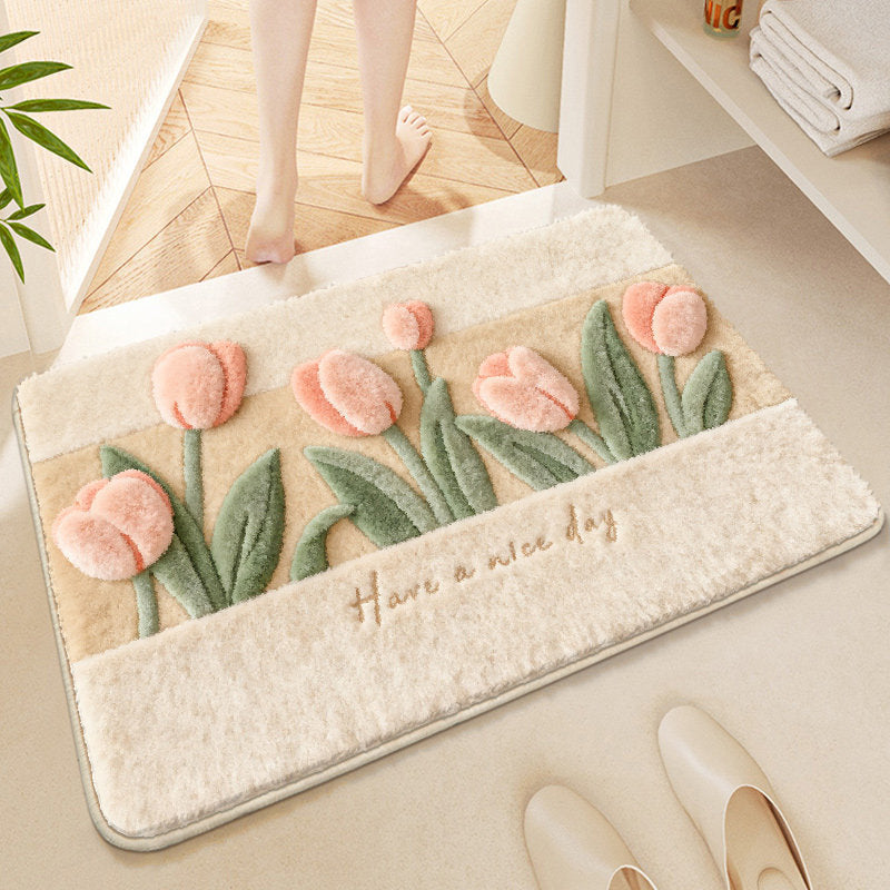 Floral Embroidered Bath Mat