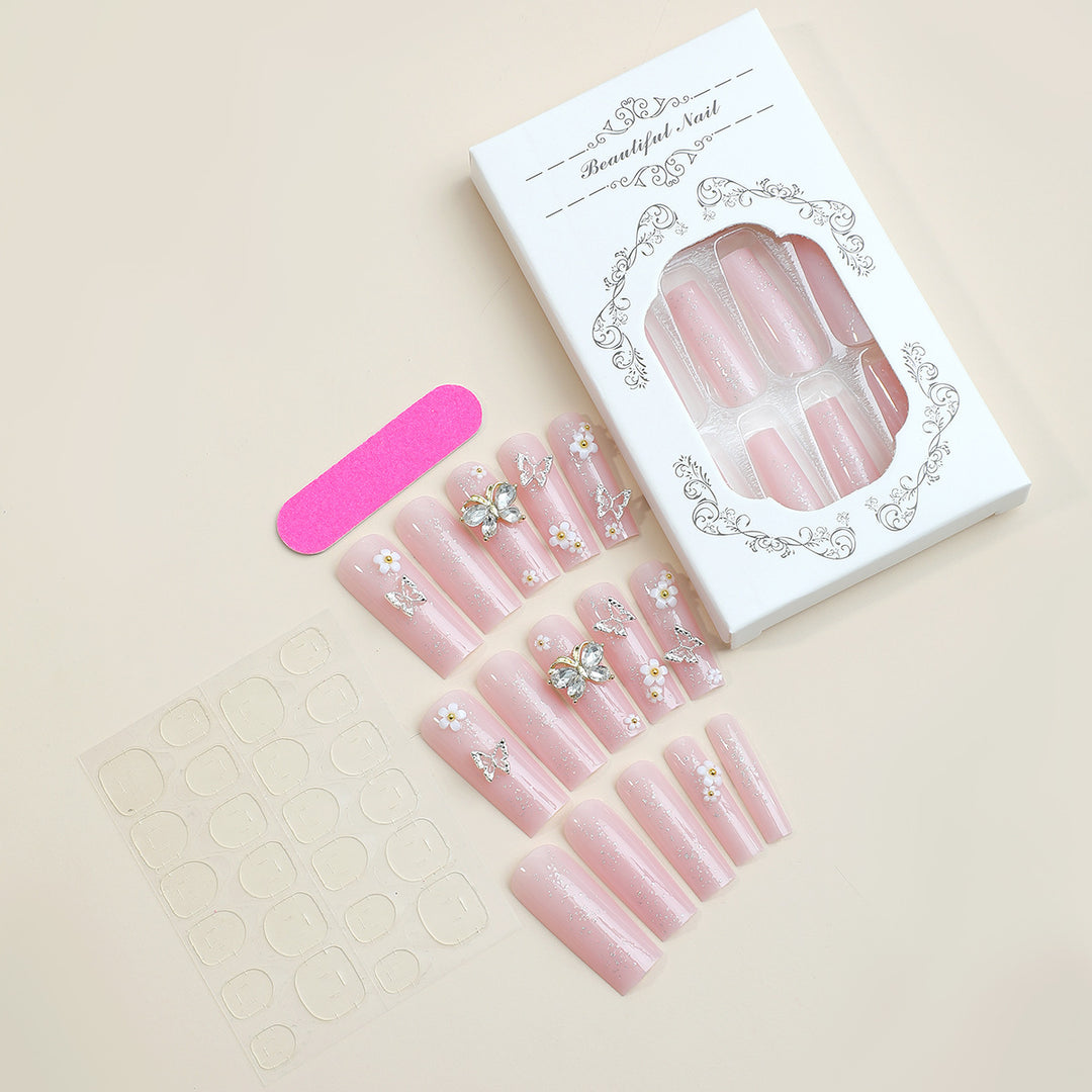 Artificial nail set with floral and glittering accents Kalsten