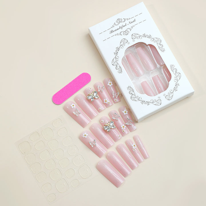 Artificial nail set with floral and glittering accents Kalsten