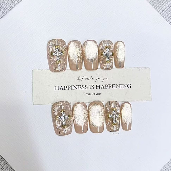 Elegant Press-On Nail Set with Rhinestone Accents Kalsten 1787296371