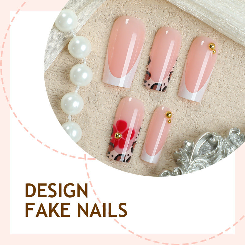 Acrylic Nail Set with Modern Floral and Leopard Designs Kalsten