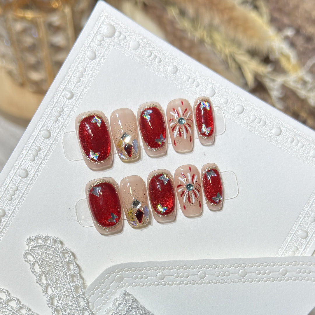 Artistic Press-On Nail Set with Glitter and Star Accents Kalsten