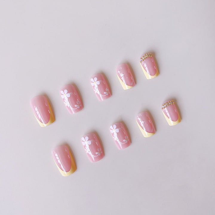 Artificial Nail Set with Floral Pattern and Glitter Kalsten
