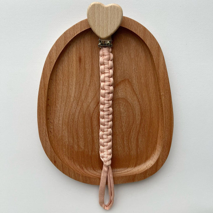Braided Cotton Pacifier and Teether Clip with Heart Wooden Safety Clamp