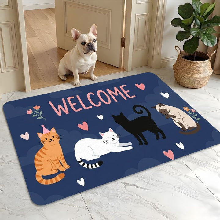 Cute Cartoon Cat-Themed Floor Mat