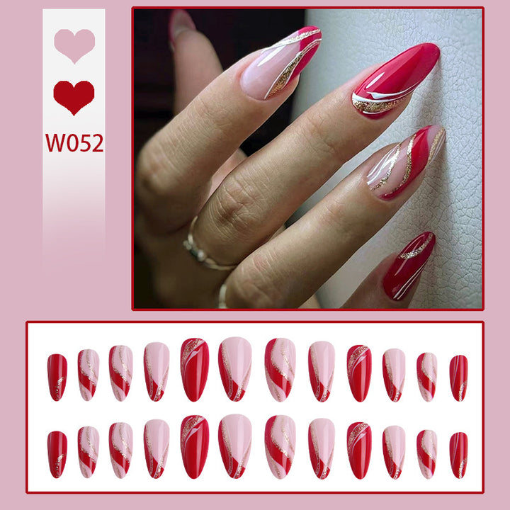 Elegant artificial nails with artistic lines and glitter accents Kalsten
