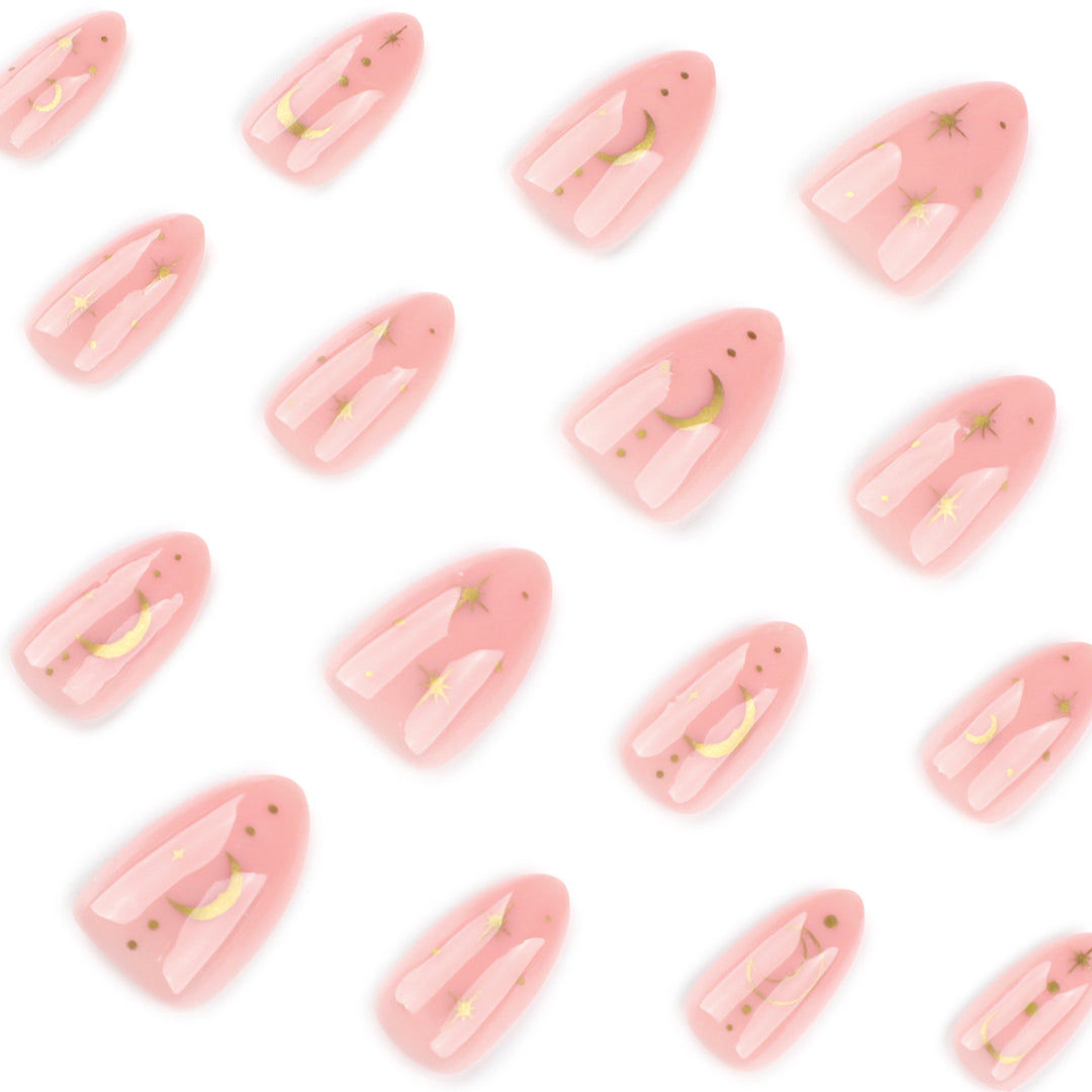 Artful Nail Extensions with Moon-Shaped and Star-Shaped Decorations Kalsten