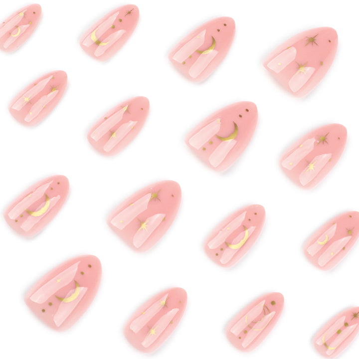 Artful Nail Extensions with Moon-Shaped and Star-Shaped Decorations Kalsten