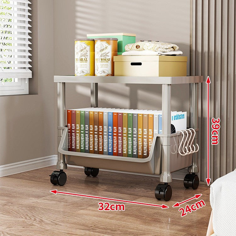 Compact Two-Tier Rolling Utility Cart with Deep Removable Plastic Bins