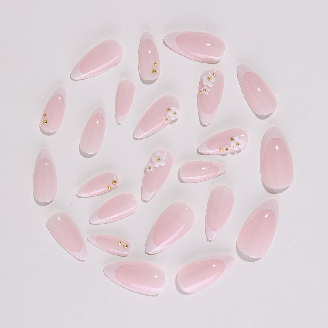 Artificial nail set with elegant floral accents and glitter Kalsten