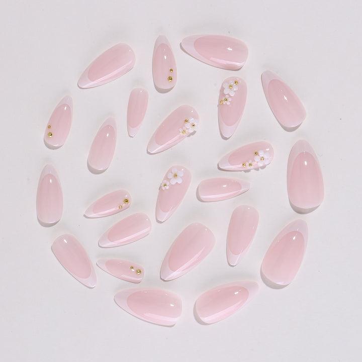 Artificial nail set with elegant floral accents and glitter Kalsten