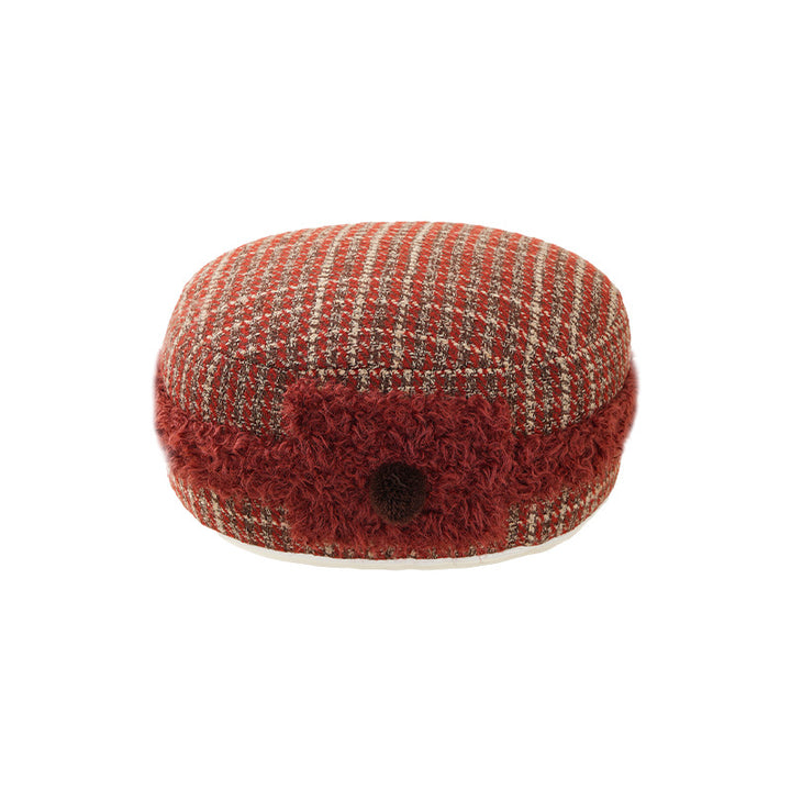Structured tweed beret with teddy ribbon and pompom application Kalsten