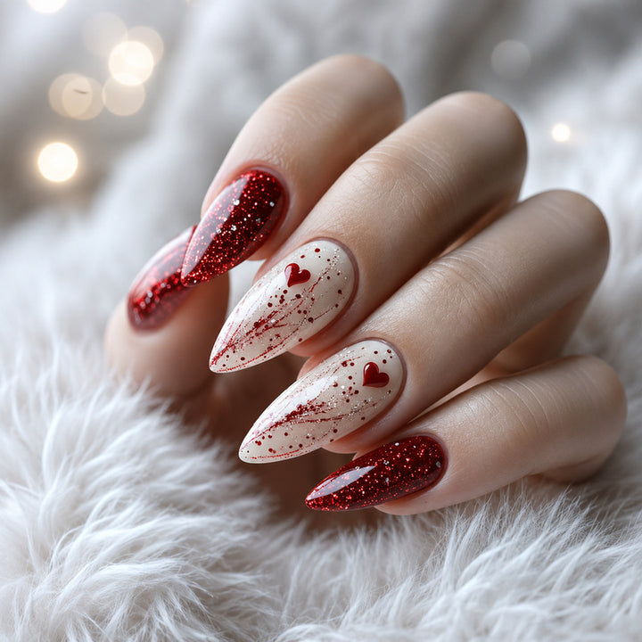 Luxury artificial nails with glitter and heart design Kalsten