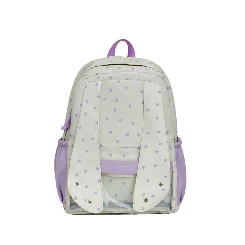 Backpack with Loving Bunny Design and Transparent Compartments Kalsten