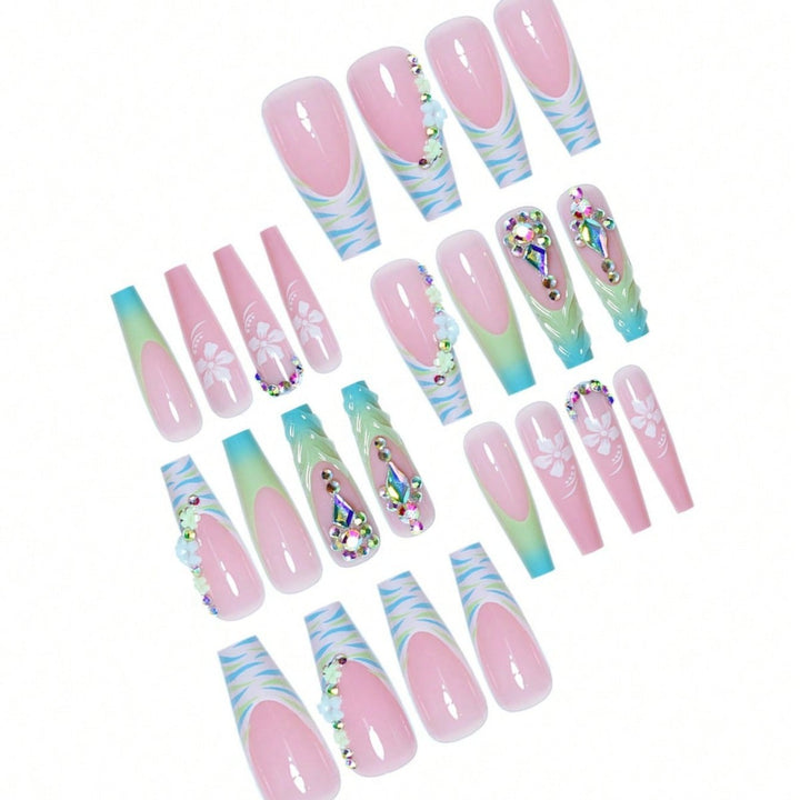 Decorative Long Press-On Nail Art with Gemstone Accents Kalsten