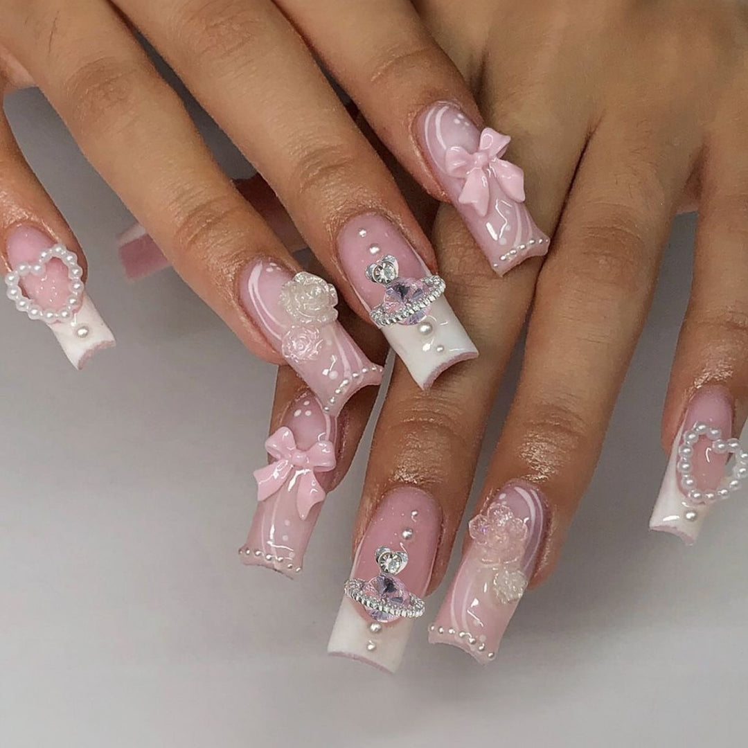 Artificial nail set with glamorous pearl and glitter elements Kalsten