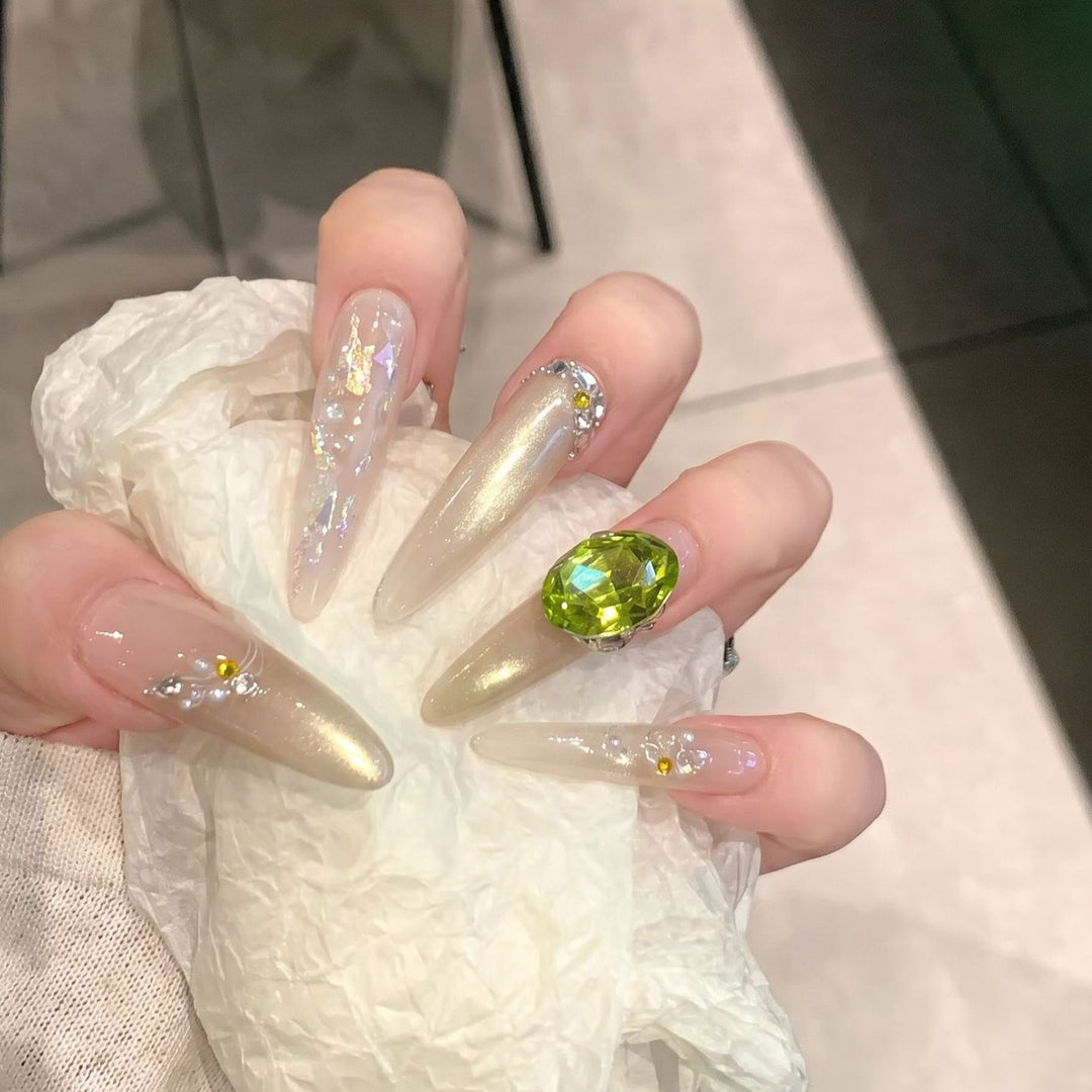 Chic Decorative Stiletto Press-On Nails with Gemstone Accents Kalsten