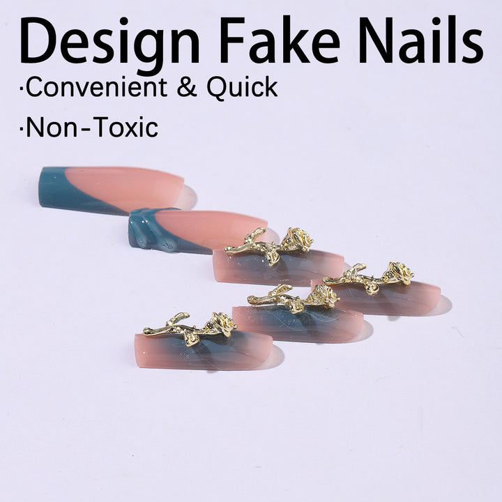Elegant artificial nail creations with golden embellishments Kalsten