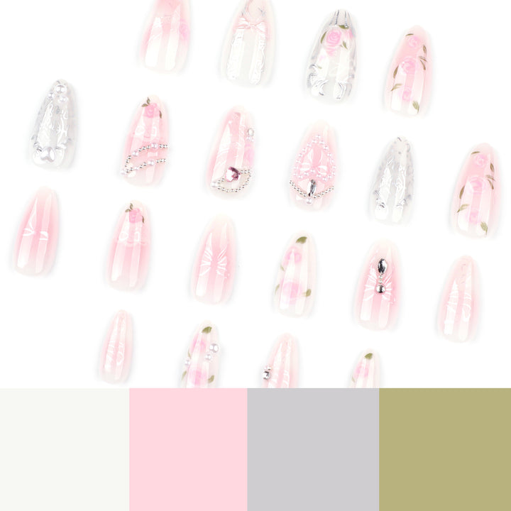 Artistic nail extensions with elegant flower decoration Kalsten