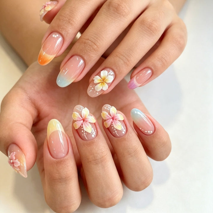 Artificial nails with color accents and floral design Kalsten