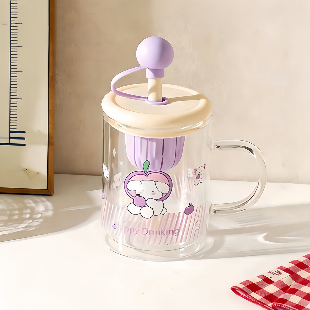Ladies drinking glass with creative silicone lid and integrated straw Kalsten