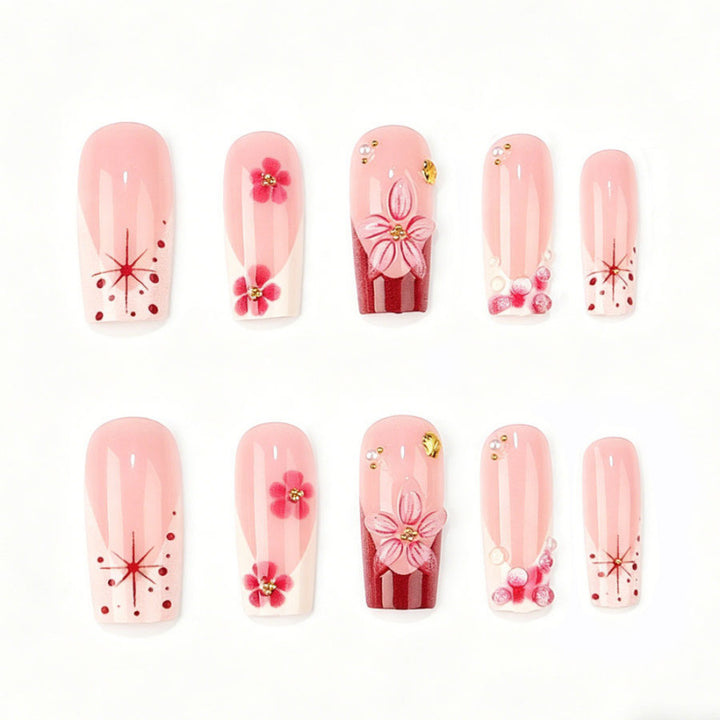 Floral-Embellished Press-On Nail Set
