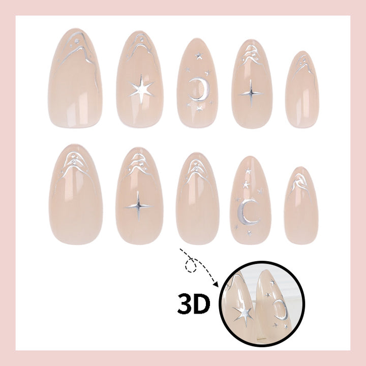 Glamorous artificial nails with elegant star and moon symbols Kalsten