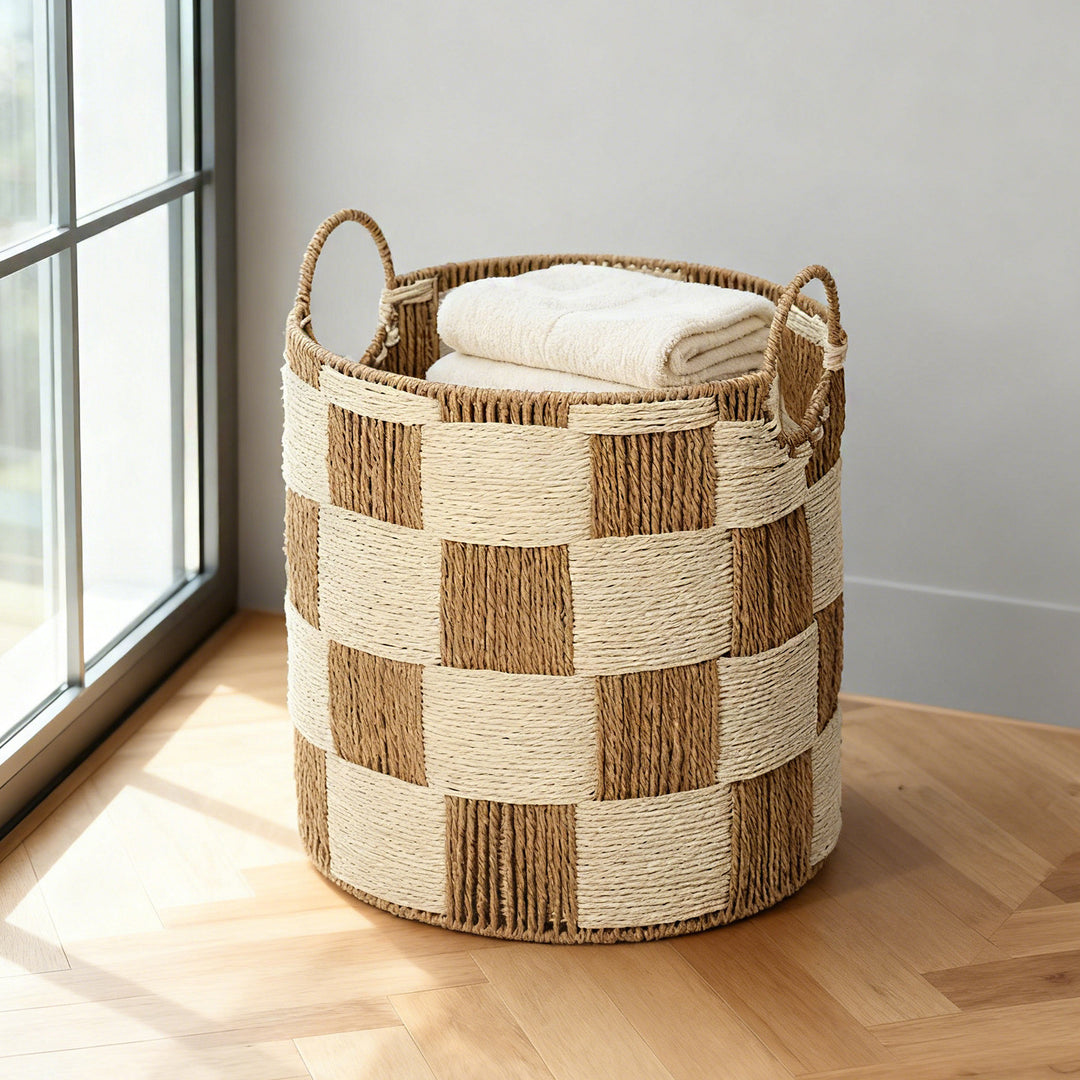 Handcrafted storage basket with carry handles Kalsten