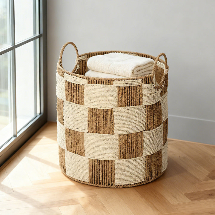 Handcrafted storage basket with carry handles Kalsten