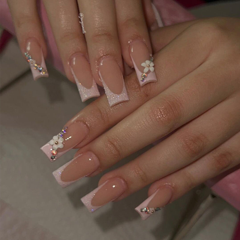 Decorative Gel Press-On Nails with Floral and Glitter Accents Kalsten