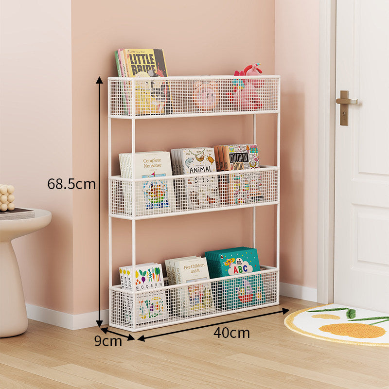 Industrial Metal Mesh Four-Tier Narrow Bookshelf Organizer