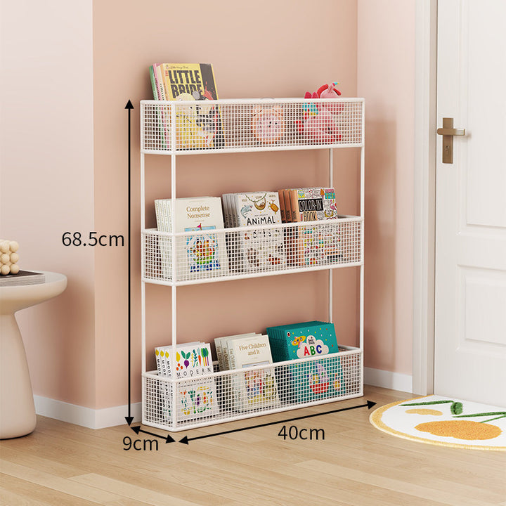 Industrial Metal Mesh Four-Tier Narrow Bookshelf Organizer