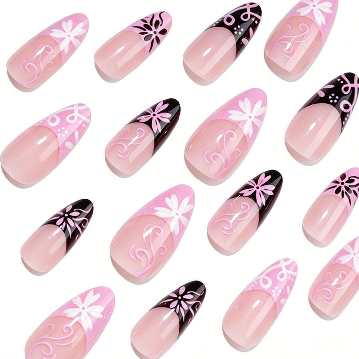 Artificial nail set with decorative flower-like and geometric designs Kalsten