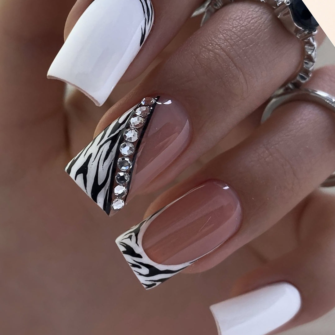 Stylish Zebra Print Acrylic Nail Art Extensions Kalsten