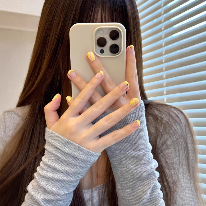 Artistic Press-On Nail Set with Charming Floral and Geometric Patterns
