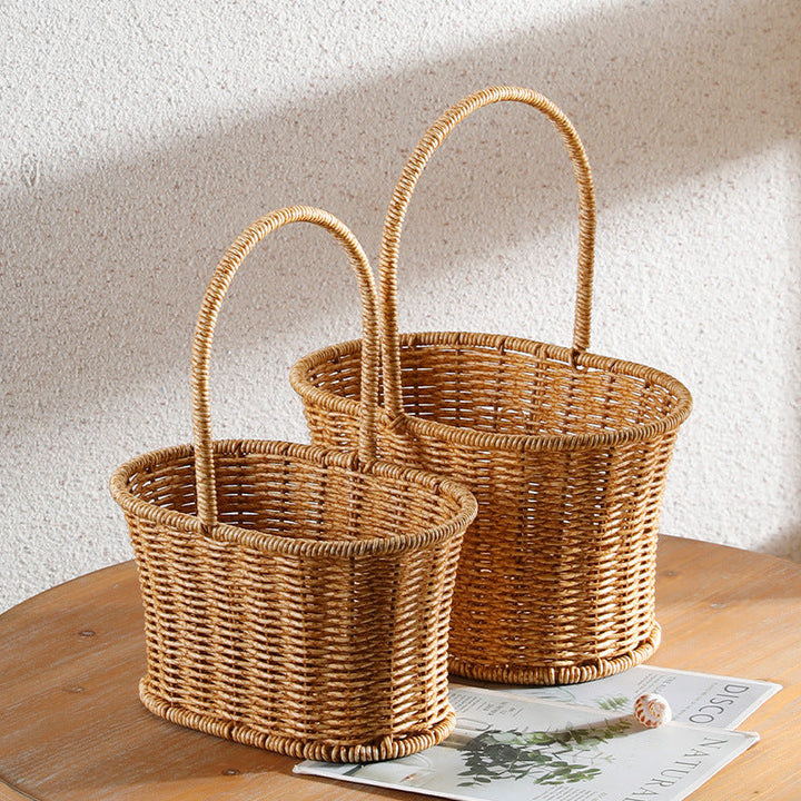Decorative Woven Storage Basket with Mushroom Emblem Kalsten