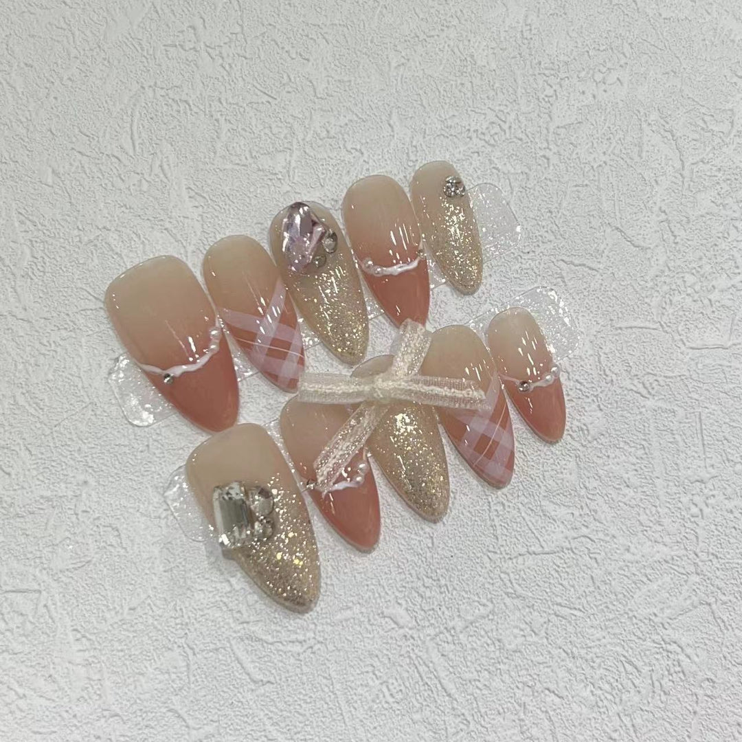 Decorative Stiletto Press-On Nail Art Set with Rhinestone and Glitter Accents Kalsten