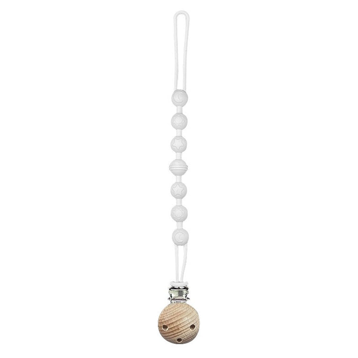 Silicone Beaded Pacifier Clip with Wooden Safety Clamp