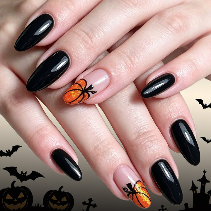 Pumpkin-Themed Artistic Press-On Nail Set Kalsten